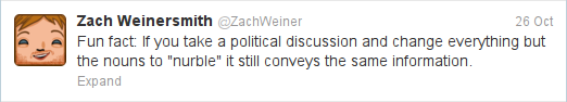 Tweet from Zach Weinersmith proposing political speech nurbling